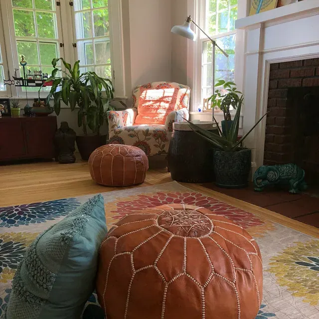 Leather moroccan pouf ottoman for Home by IndiFash thumbnail 10