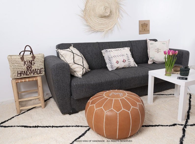 Leather moroccan pouf ottoman for Home by IndiFash thumbnail 11