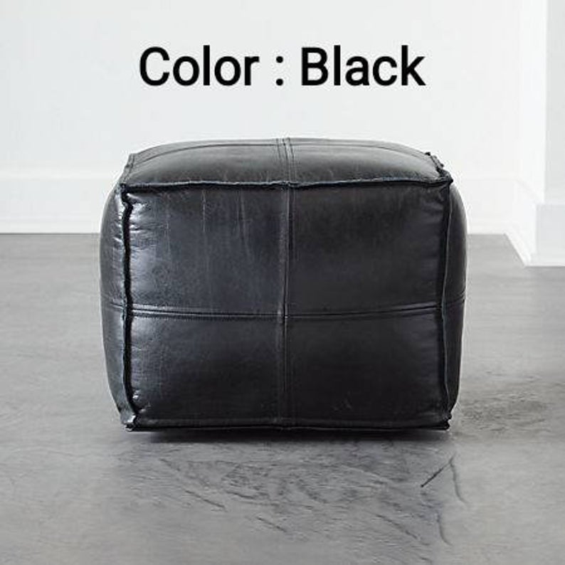 Leather moroccan pouf ottoman for Home by IndiFash thumbnail 12