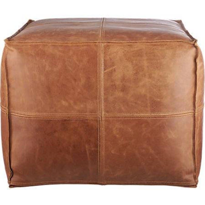 Leather moroccan pouf ottoman for Home by IndiFash thumbnail 13