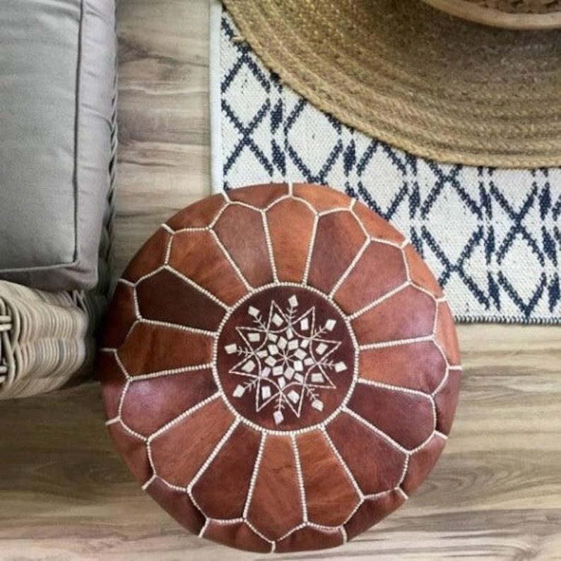 Leather moroccan pouf ottoman for Home by IndiFash thumbnail 2