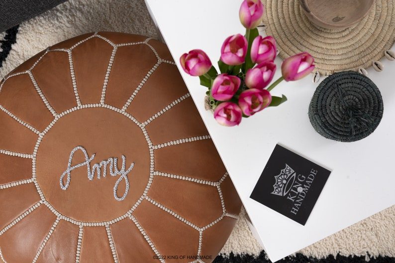 Leather moroccan pouf ottoman for Home by IndiFash thumbnail 3