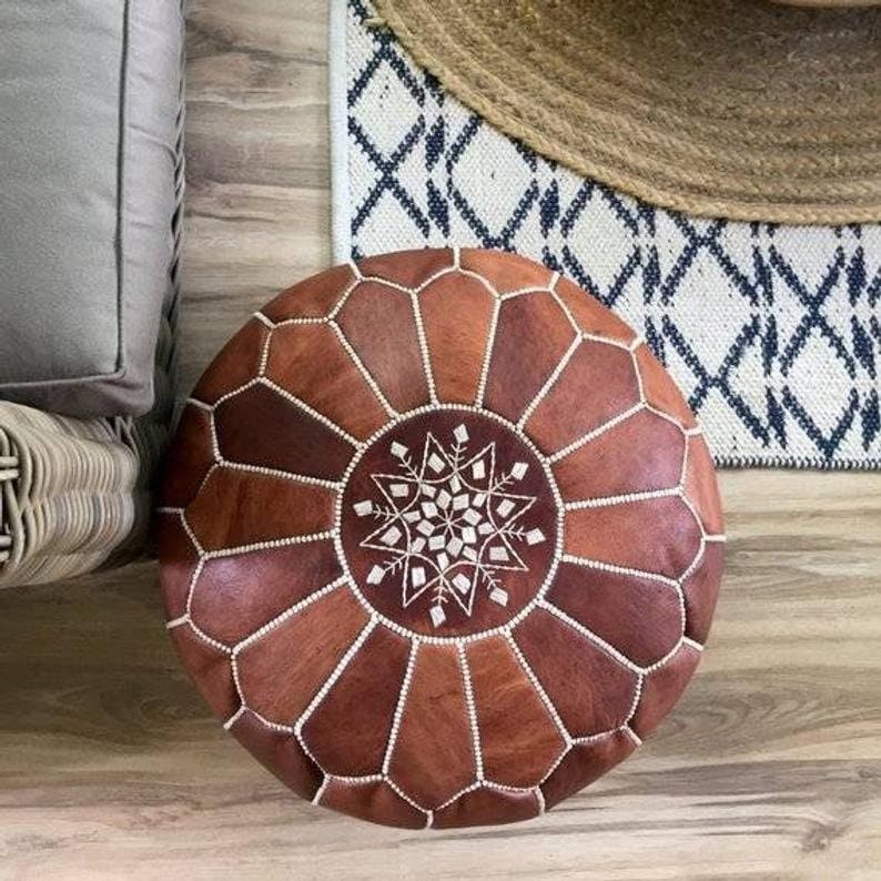 Leather moroccan pouf ottoman for Home by IndiFash thumbnail 5
