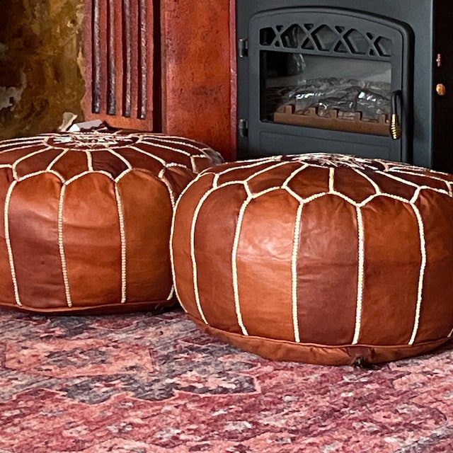 Leather moroccan pouf ottoman for Home by IndiFash thumbnail 7
