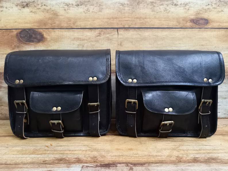 Leather Motorcycle Black Side bags thumbnail 2