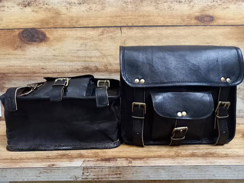Leather Motorcycle Black Side bags thumbnail 3