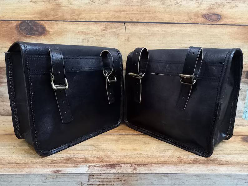 Leather Motorcycle Black Side bags thumbnail 4
