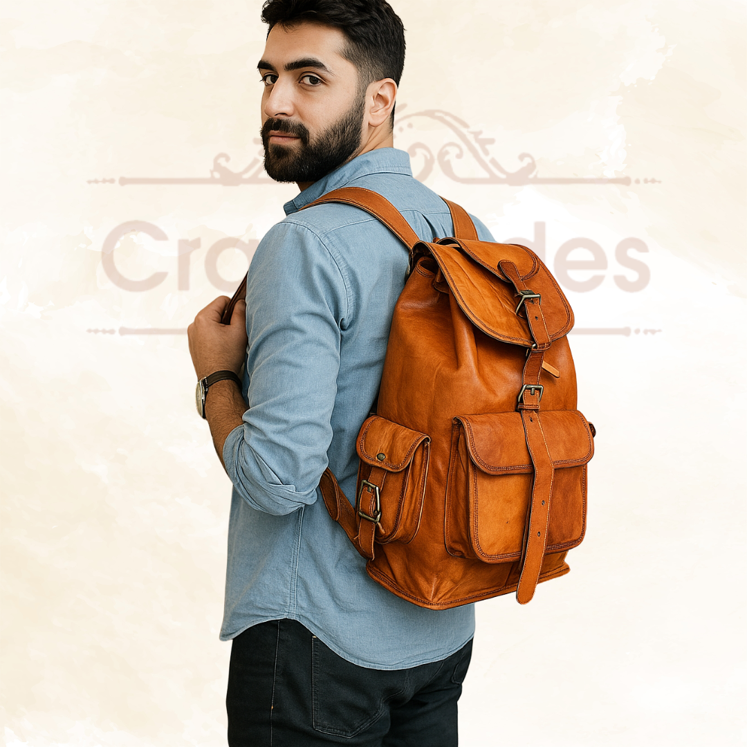 IndiFash - 13*18 Inch Goat Leather Backpack bag For Girls And Boys | 100% Genuine Leather thumbnail 2