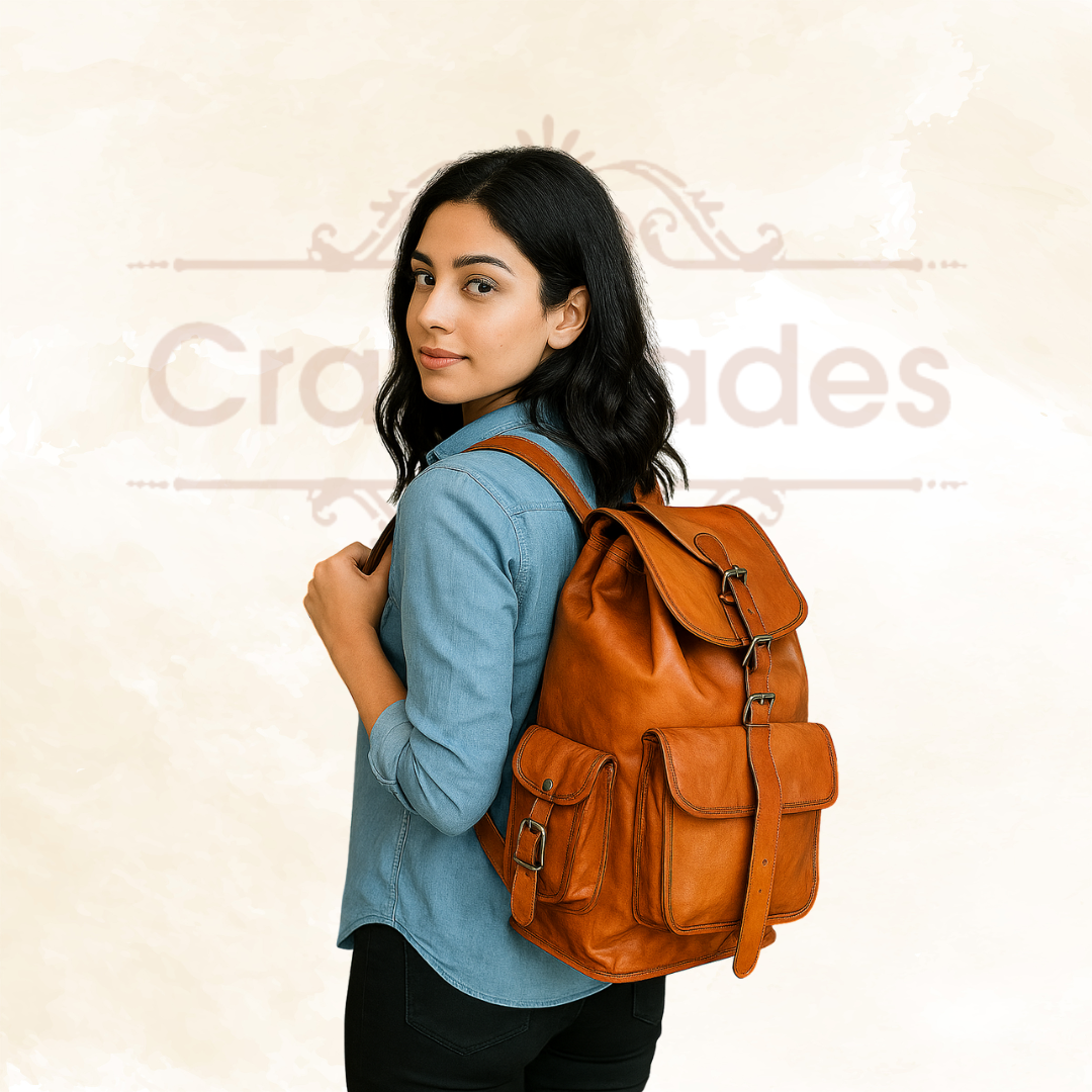 IndiFash - 13*18 Inch Goat Leather Backpack bag For Girls And Boys | 100% Genuine Leather thumbnail 3