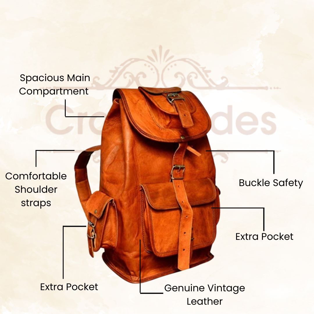 IndiFash - 13*18 Inch Goat Leather Backpack bag For Girls And Boys | 100% Genuine Leather thumbnail 4