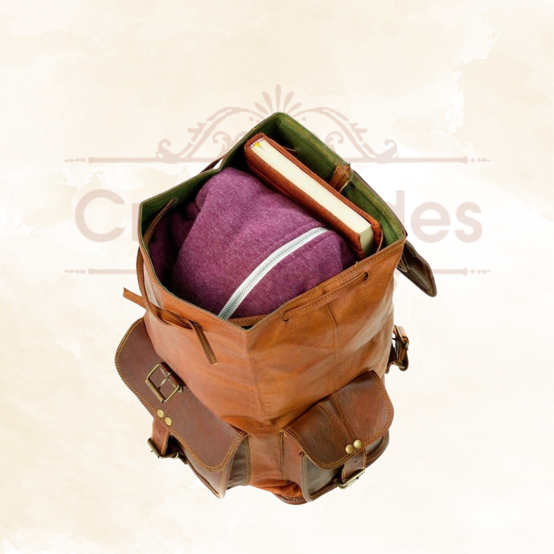 IndiFash - 13*18 Inch Goat Leather Backpack bag For Girls And Boys | 100% Genuine Leather thumbnail 6