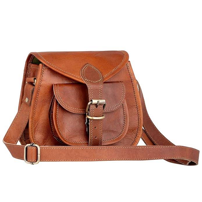 IndiFash - 7*9 Inches Crossbody Handcrafted Small Goat Leather Unisex Sling Bag| 100% Genuine Leather
