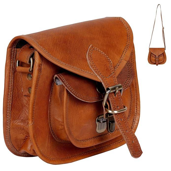 IndiFash - 7*9 Inches Crossbody Handcrafted Small Goat Leather Unisex Sling Bag| 100% Genuine Leather thumbnail 4