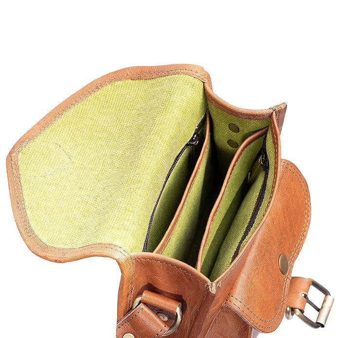 IndiFash - 7*9 Inches Crossbody Handcrafted Small Goat Leather Unisex Sling Bag| 100% Genuine Leather thumbnail 6