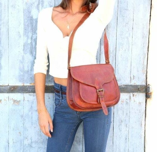 IndiFash - 7*9 Inches Crossbody Handcrafted Small Goat Leather Unisex Sling Bag| 100% Genuine Leather thumbnail 7