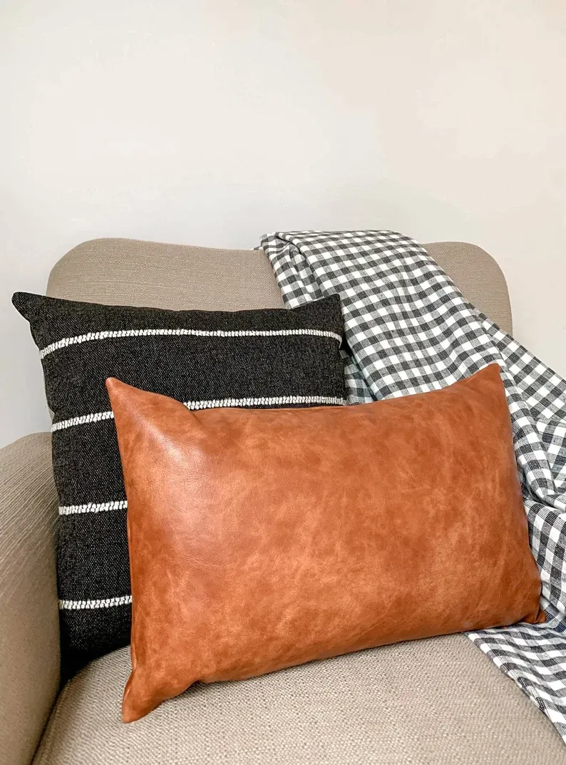 leather Tan sofa Cushion cover thumbnail 2
