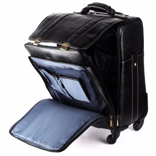 Leather Laguage Trolly Bag (Black) thumbnail 7