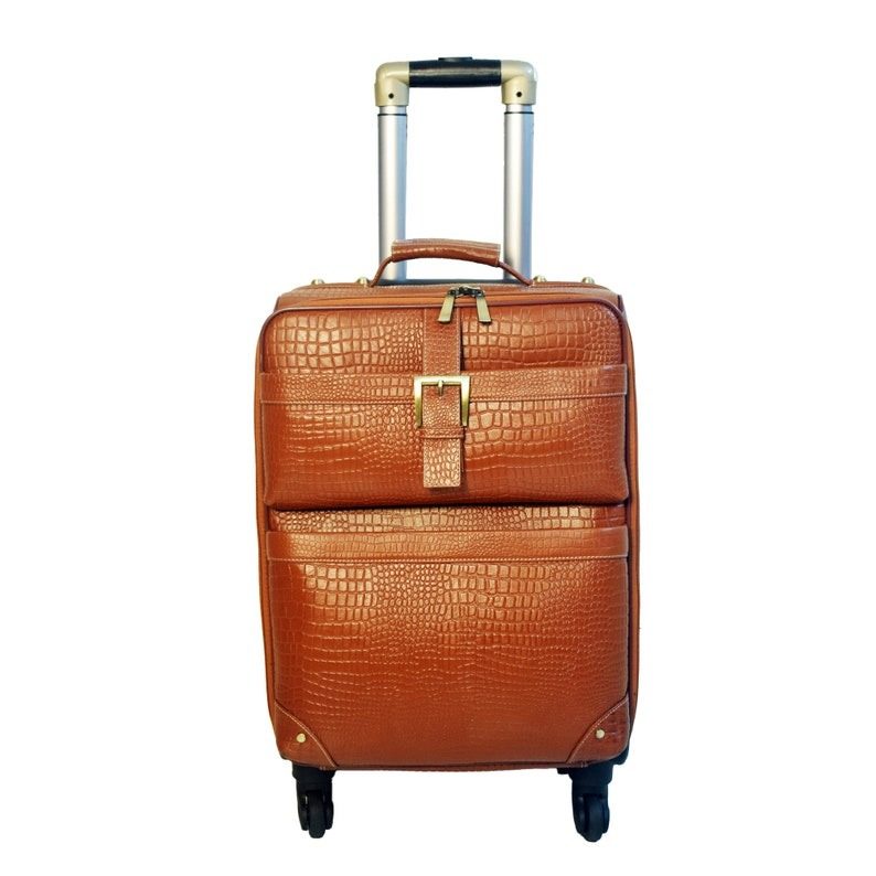 Leather Trolley Travel Bag Weekender Overnight Light Brown Leather Bag With Four Wheels Leather Cabin