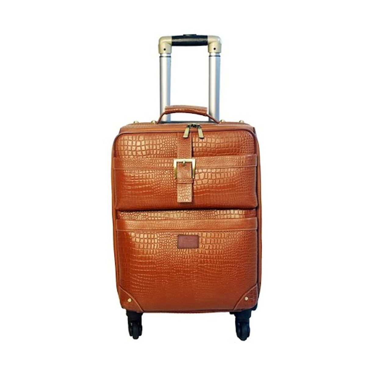 Leather Trolley Travel Bag Weekender Overnight Light Brown Leather Bag With Four Wheels Leather Cabin thumbnail 10