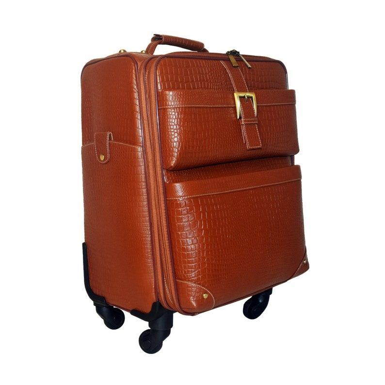 Leather Trolley Travel Bag Weekender Overnight Light Brown Leather Bag With Four Wheels Leather Cabin thumbnail 3