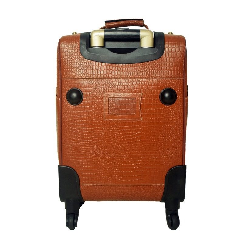 Leather Trolley Travel Bag Weekender Overnight Light Brown Leather Bag With Four Wheels Leather Cabin thumbnail 4