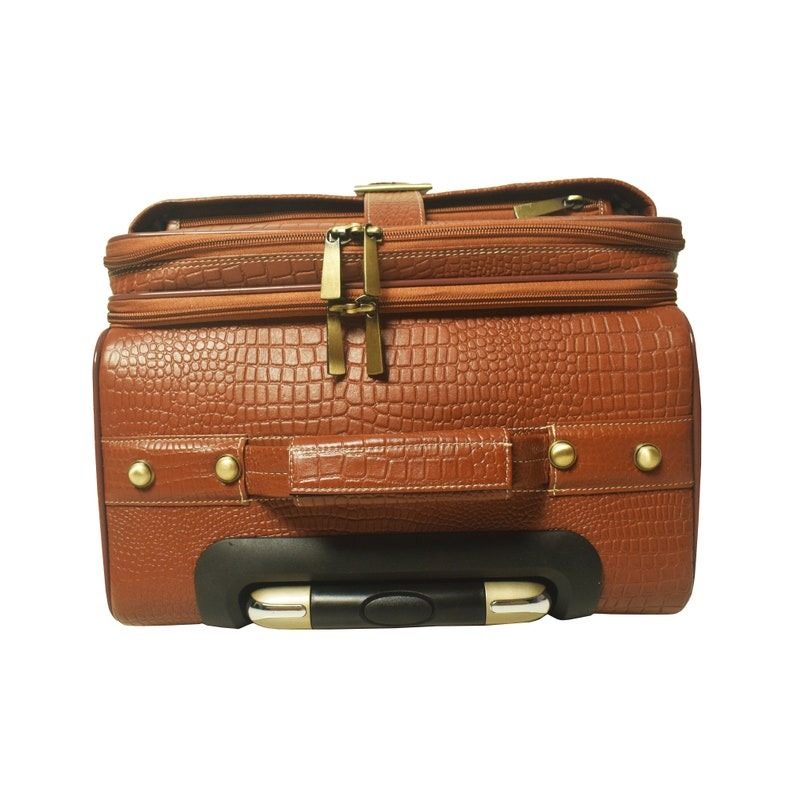 Leather Trolley Travel Bag Weekender Overnight Light Brown Leather Bag With Four Wheels Leather Cabin thumbnail 7