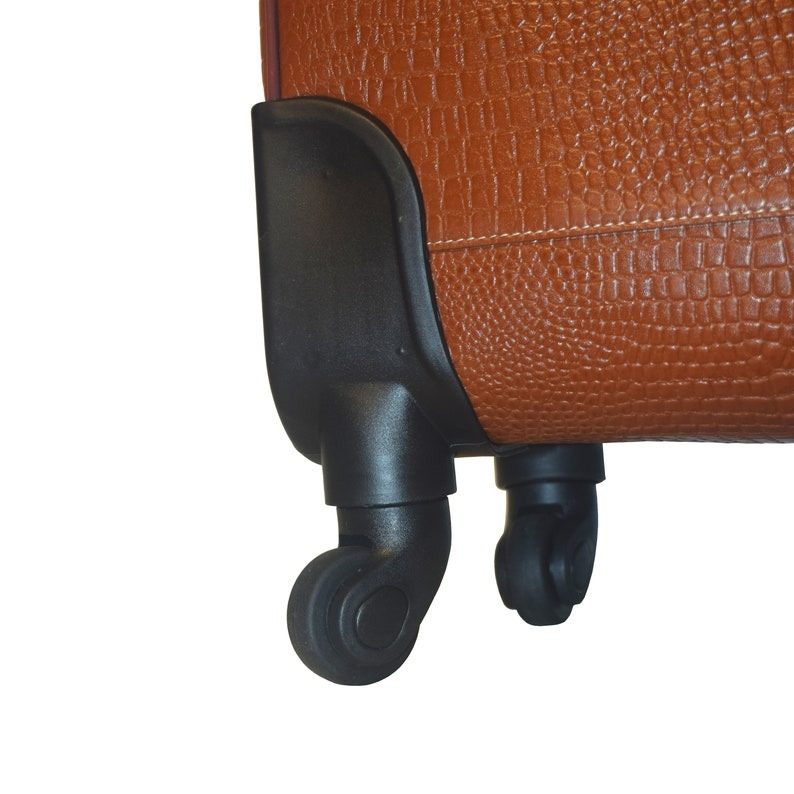Leather Trolley Travel Bag Weekender Overnight Light Brown Leather Bag With Four Wheels Leather Cabin thumbnail 8