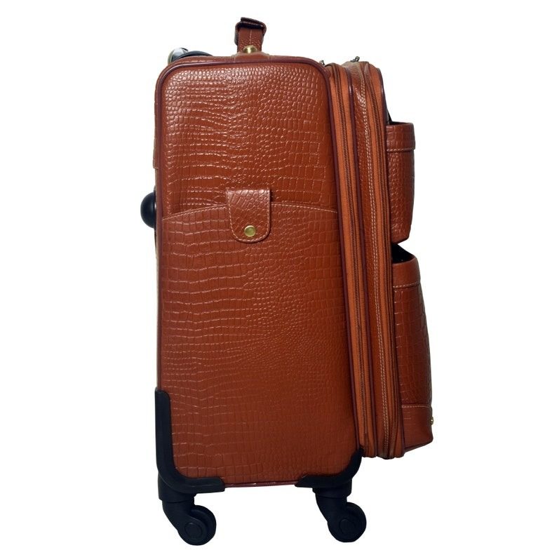 Leather Trolley Travel Bag Weekender Overnight Light Brown Leather Bag With Four Wheels Leather Cabin thumbnail 9