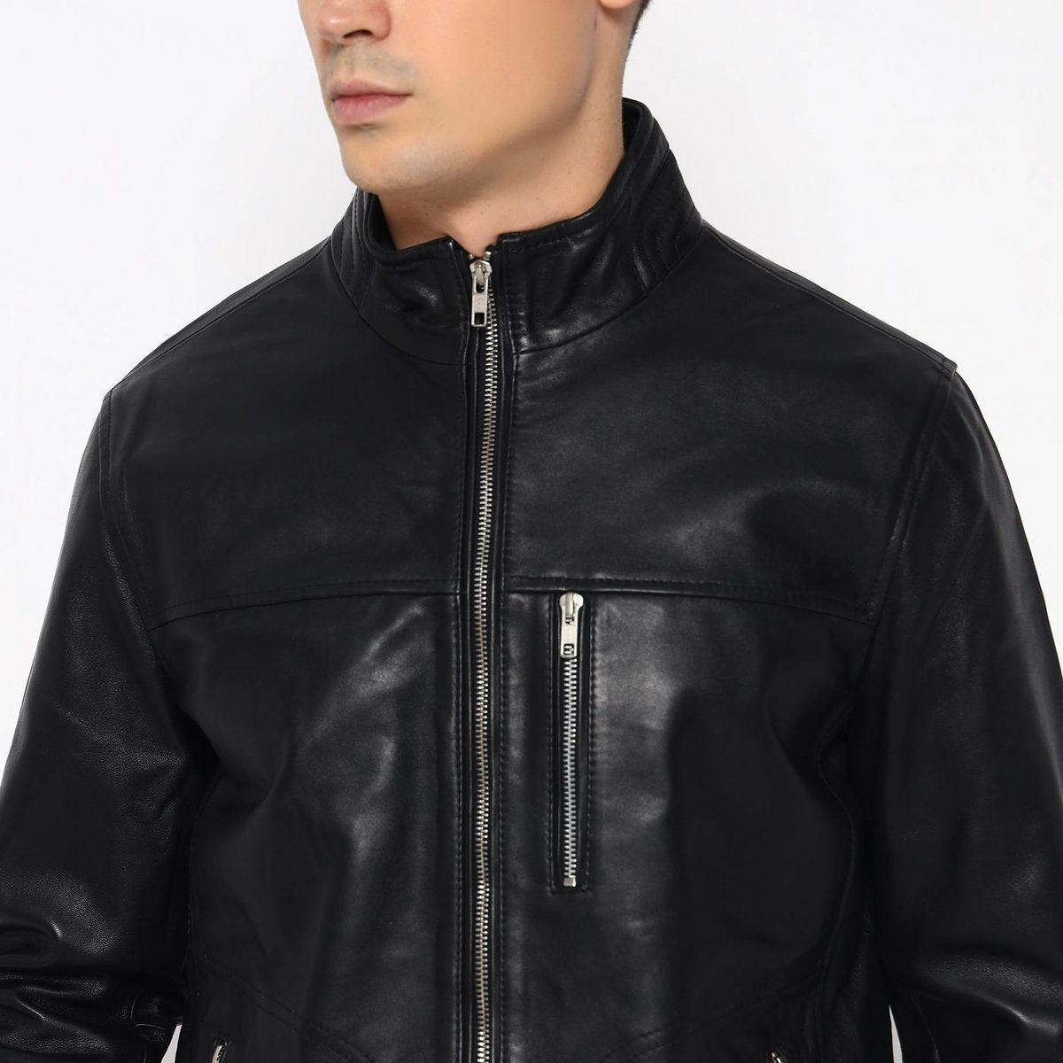 Luxe Black Men's Leather Jacket thumbnail 2