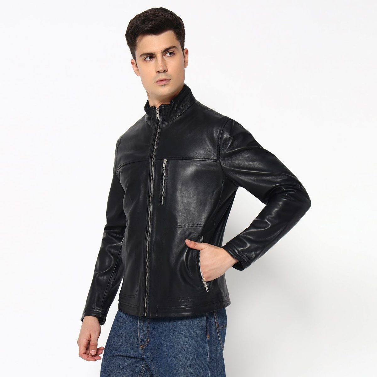 Luxe Black Men's Leather Jacket thumbnail 4