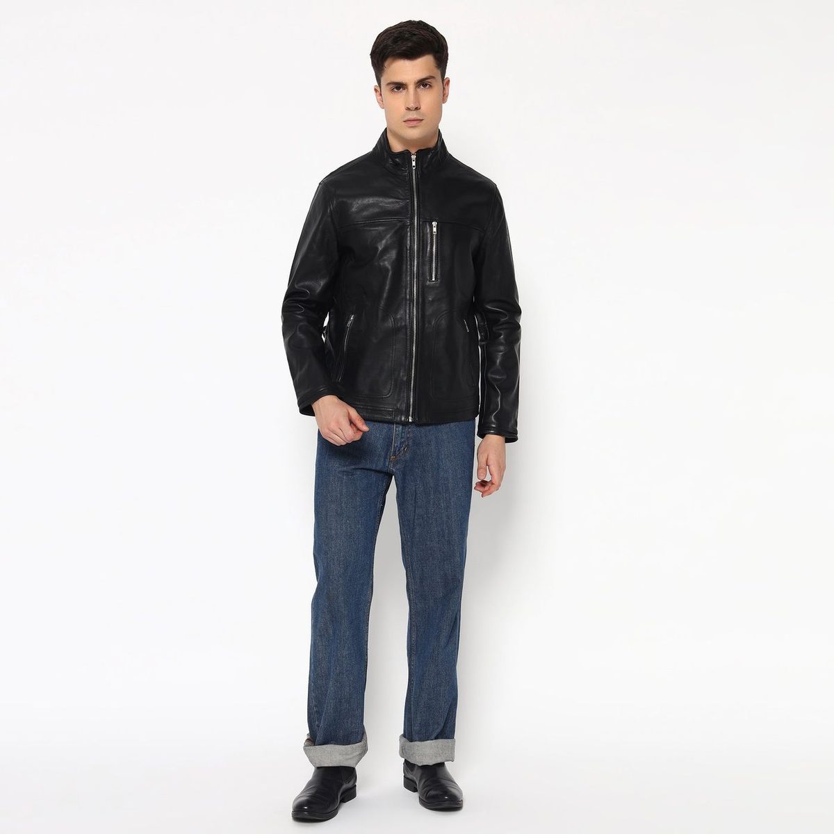 Luxe Black Men's Leather Jacket thumbnail 7