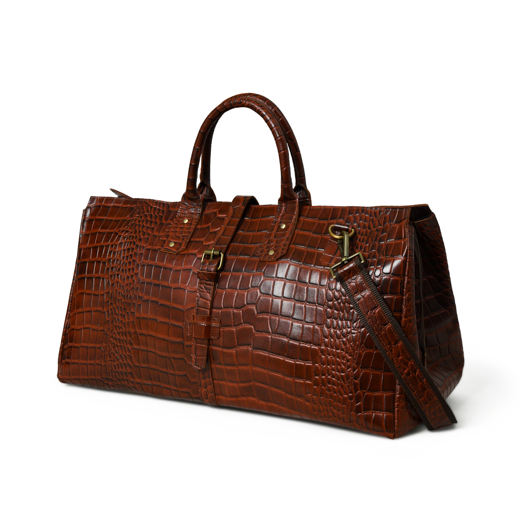 Luxehide Brown Croco Pattern Duffle thumbnail 2