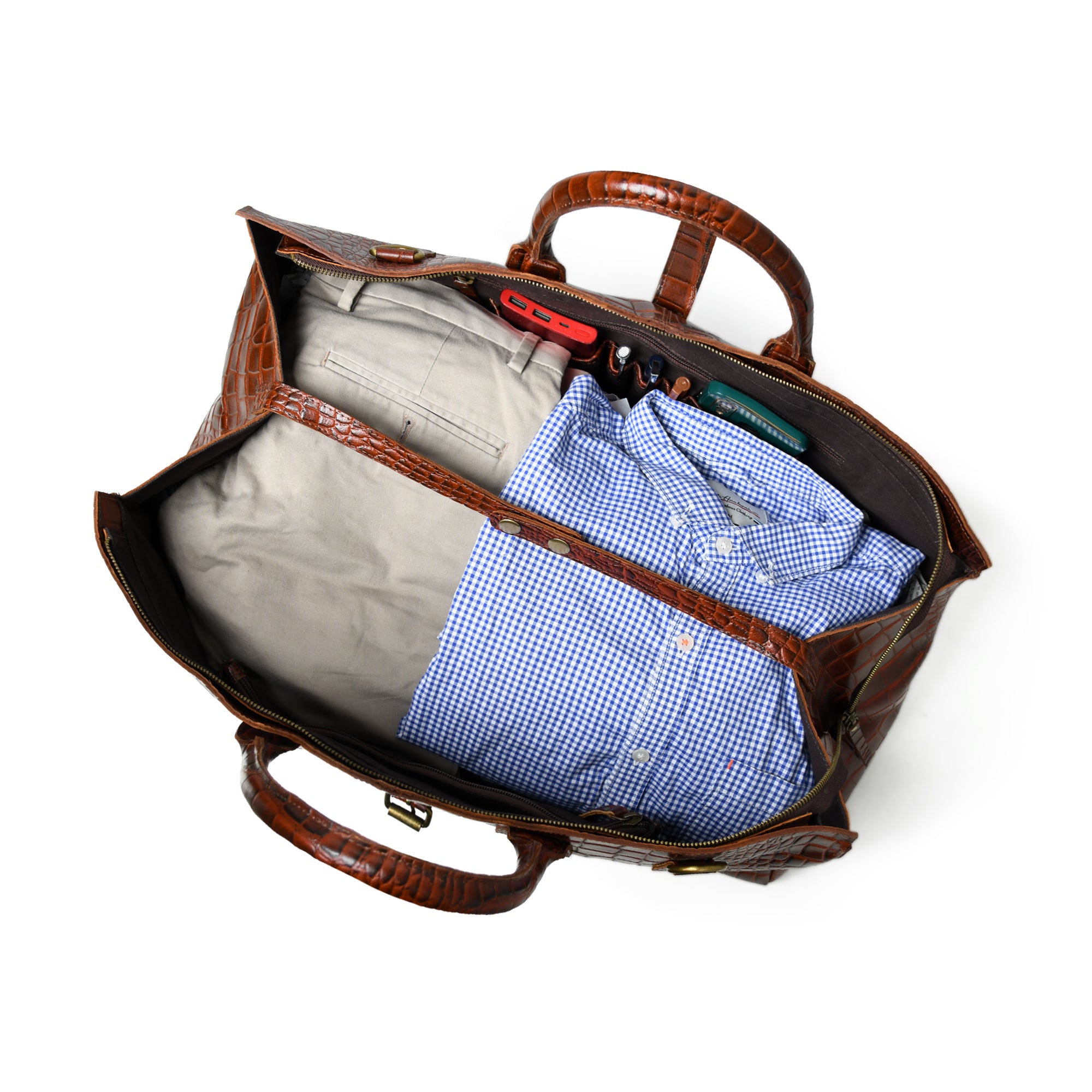Luxehide Brown Croco Pattern Duffle thumbnail 3