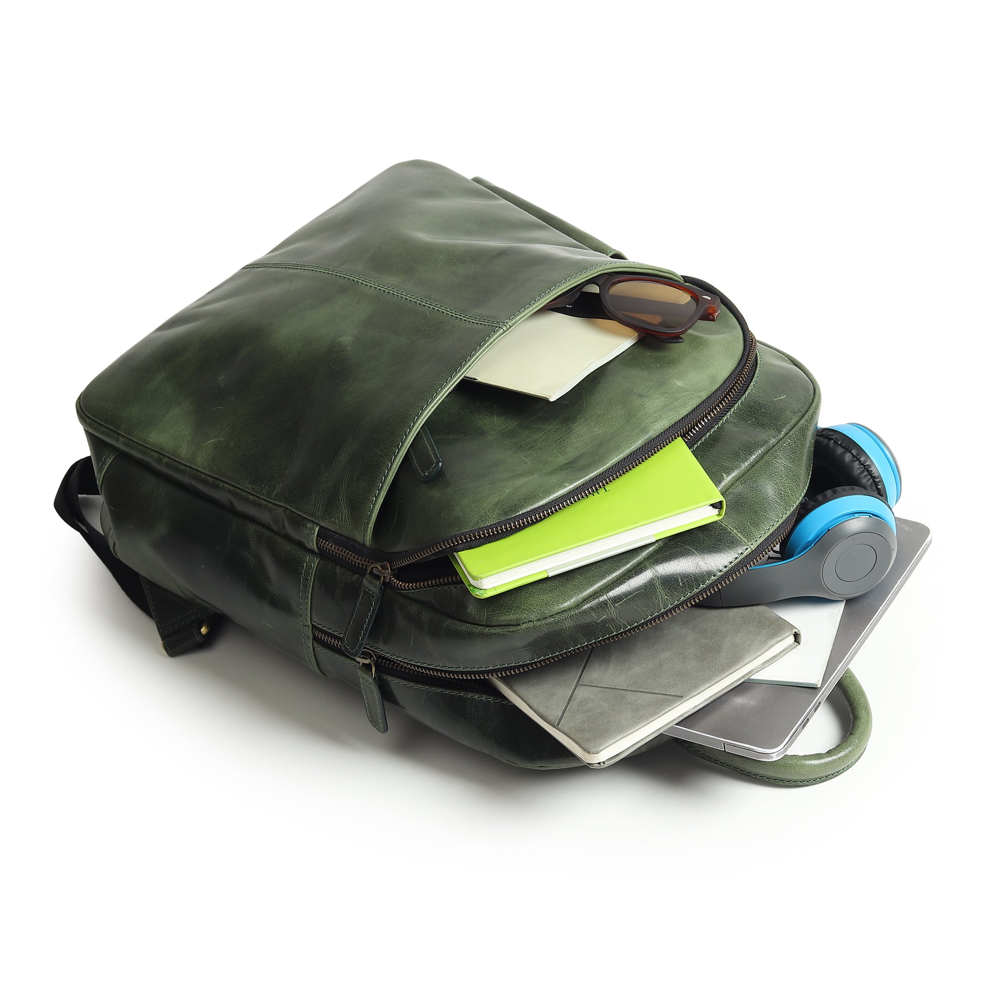 Luxury Italian Leather Backpack, Green thumbnail 4
