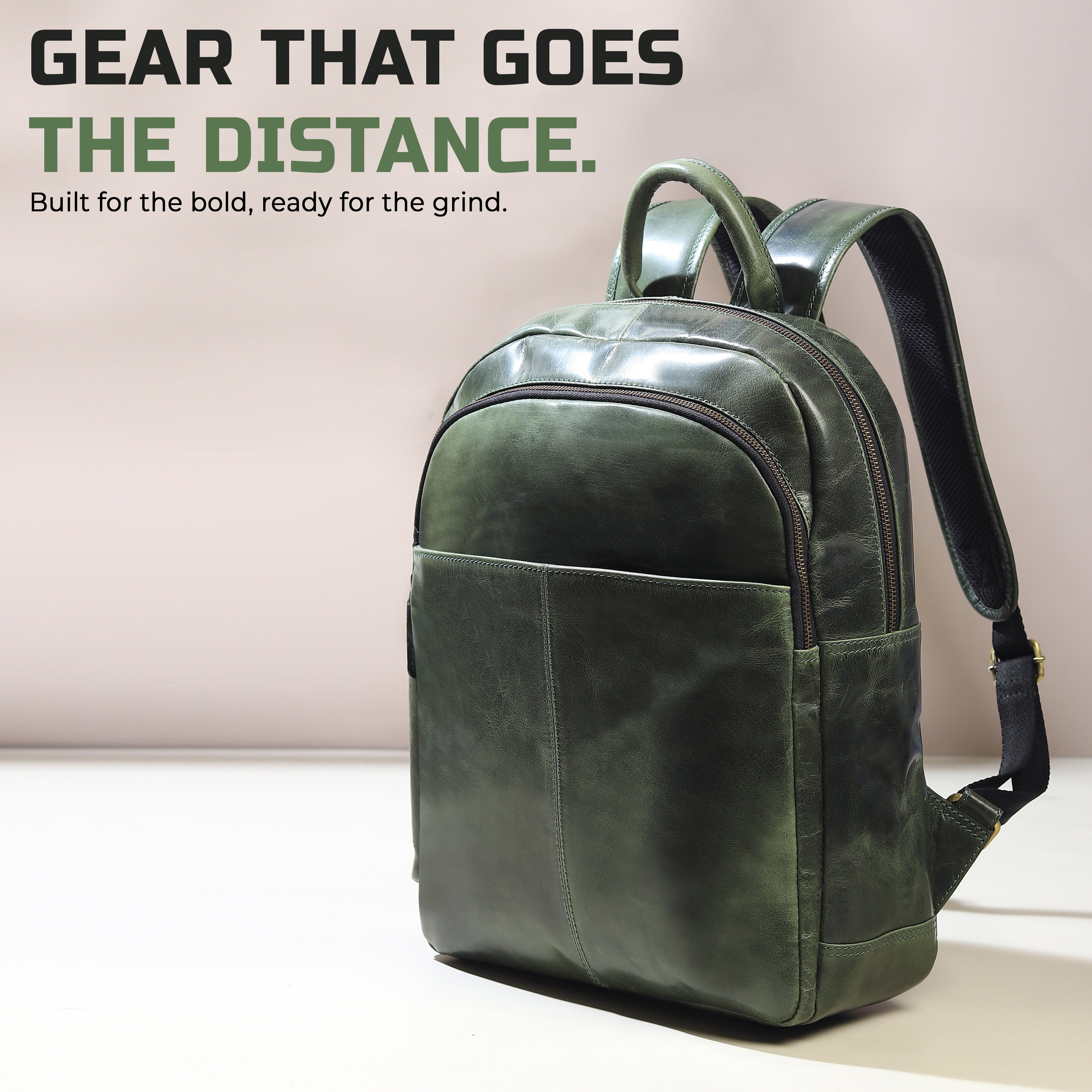 Luxury Italian Leather Backpack, Green thumbnail 6
