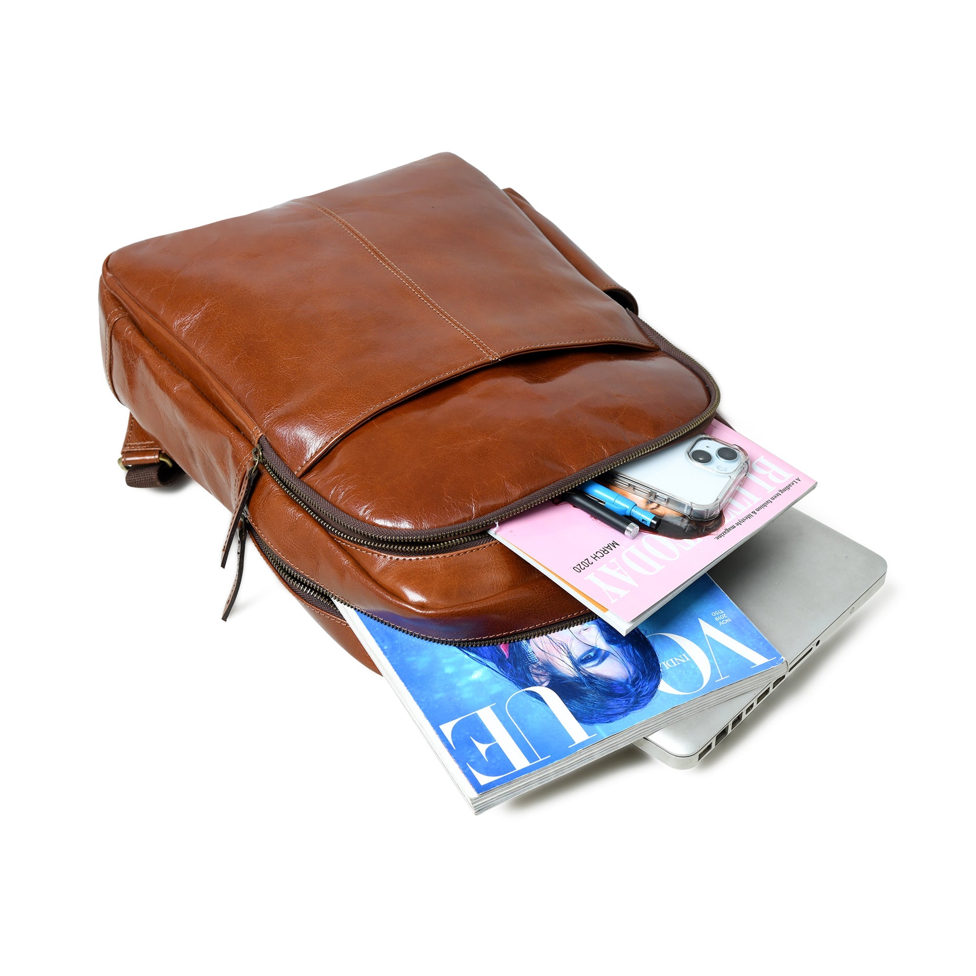 Luxury Italian Leather Backpack, Tan thumbnail 10