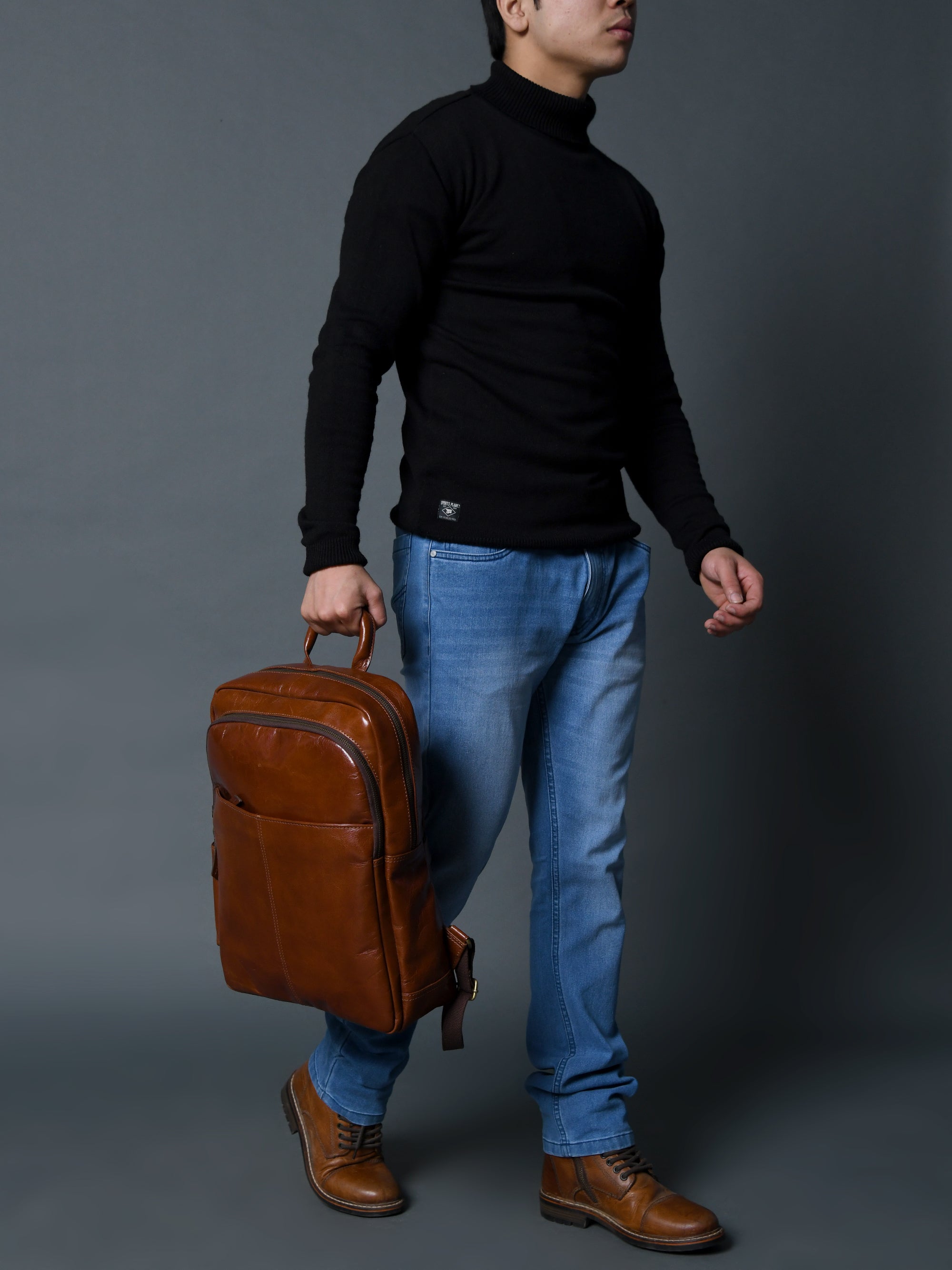 Luxury Italian Leather Backpack, Tan thumbnail 12