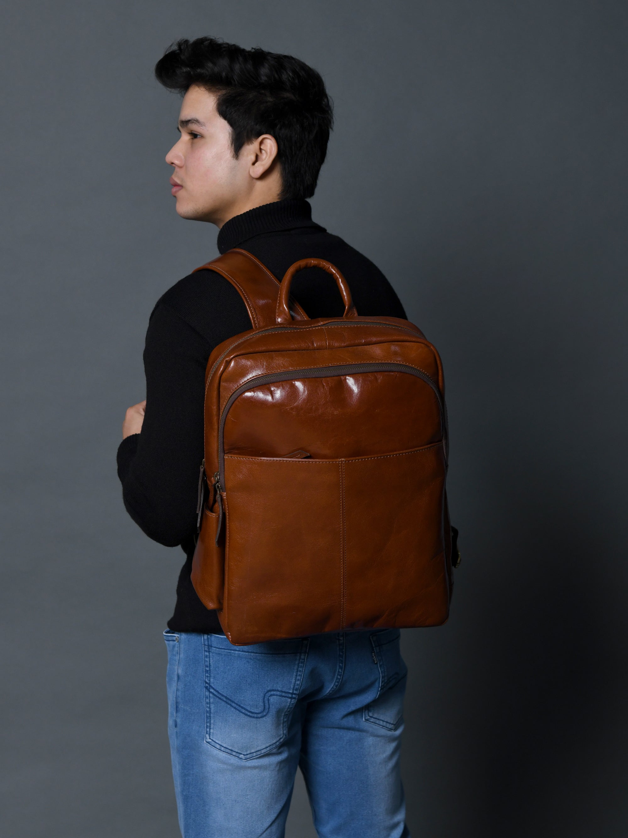 Luxury Italian Leather Backpack, Tan thumbnail 2