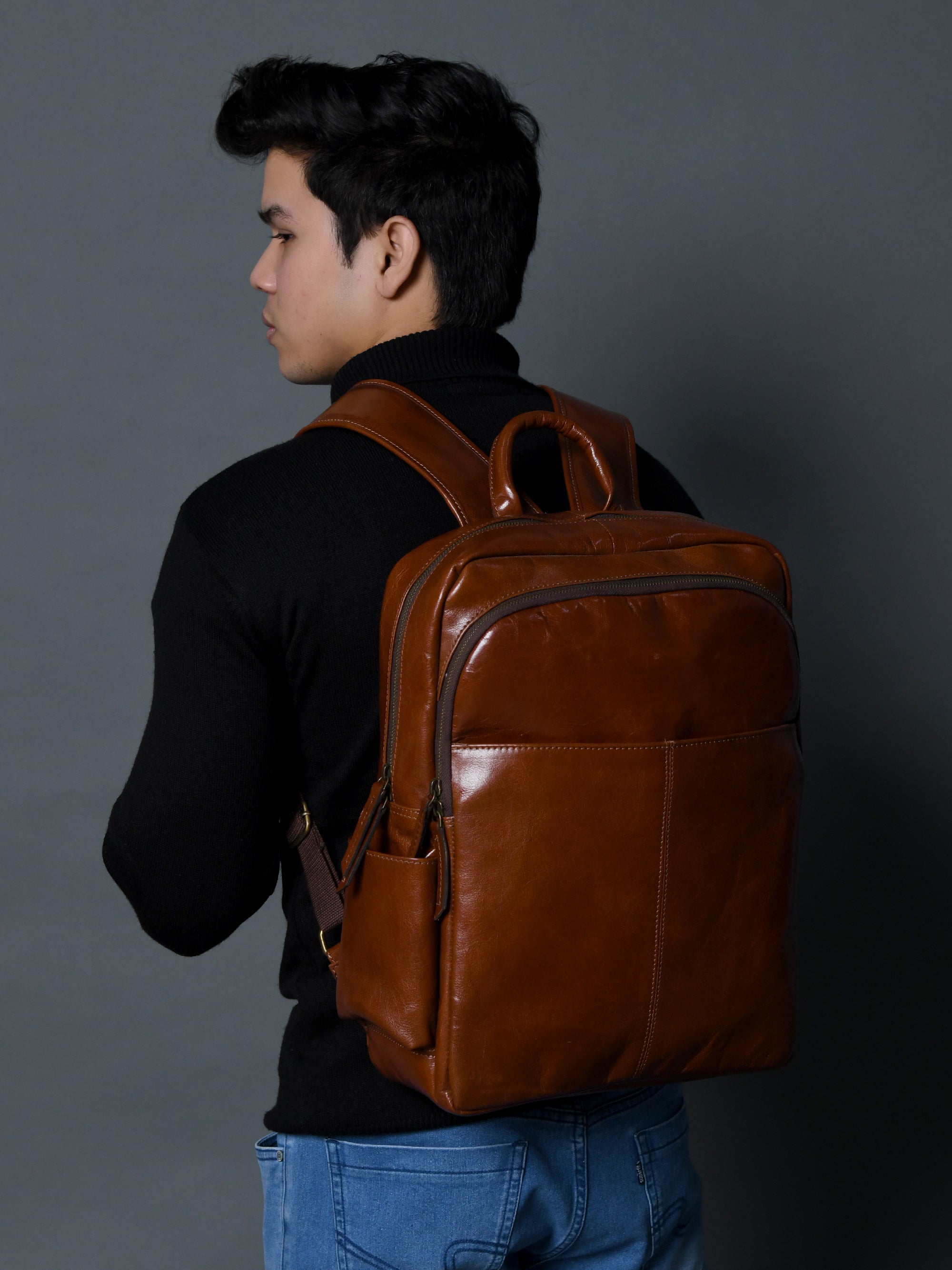 Luxury Italian Leather Backpack, Tan thumbnail 4
