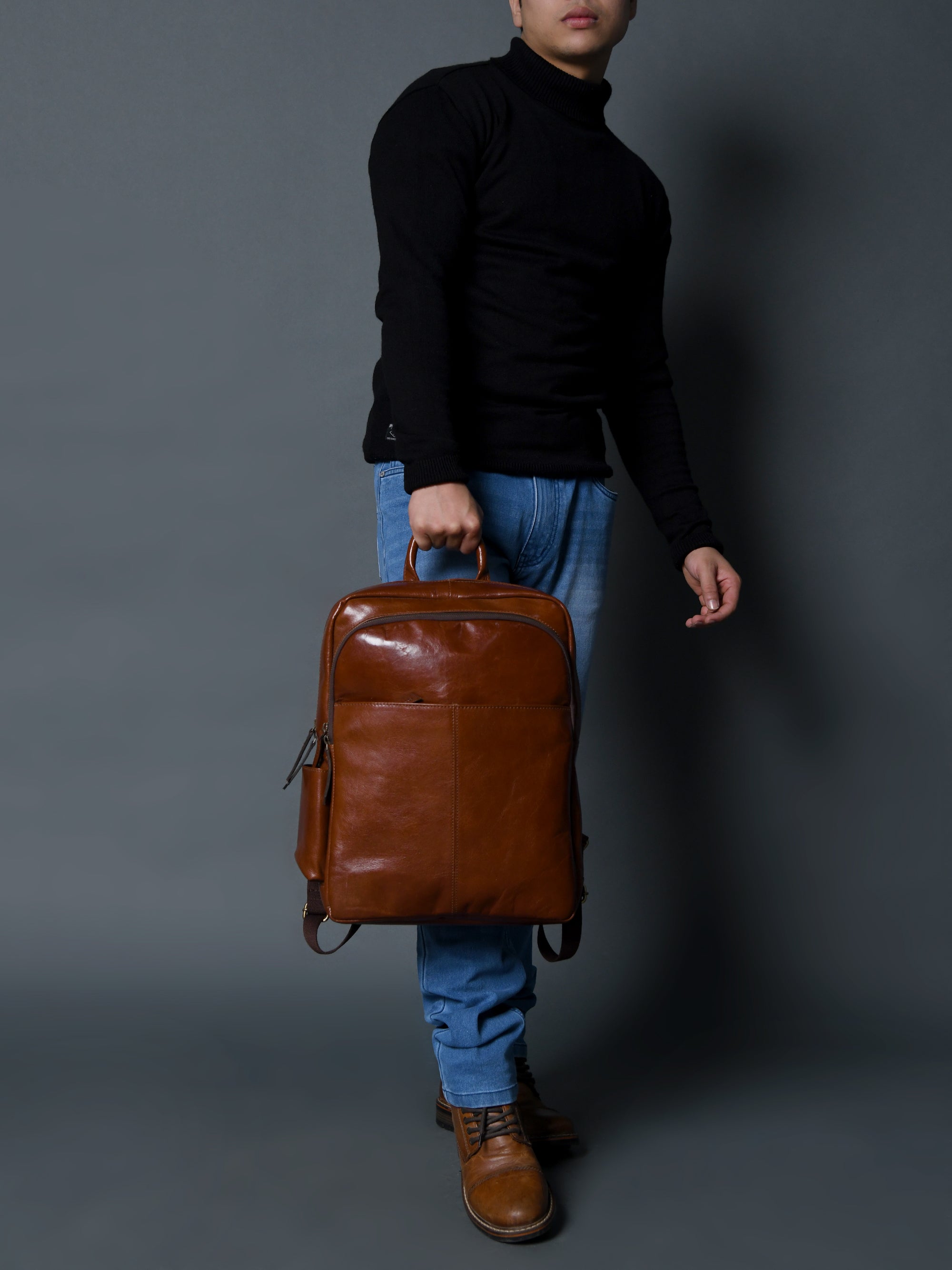 Luxury Italian Leather Backpack, Tan thumbnail 8