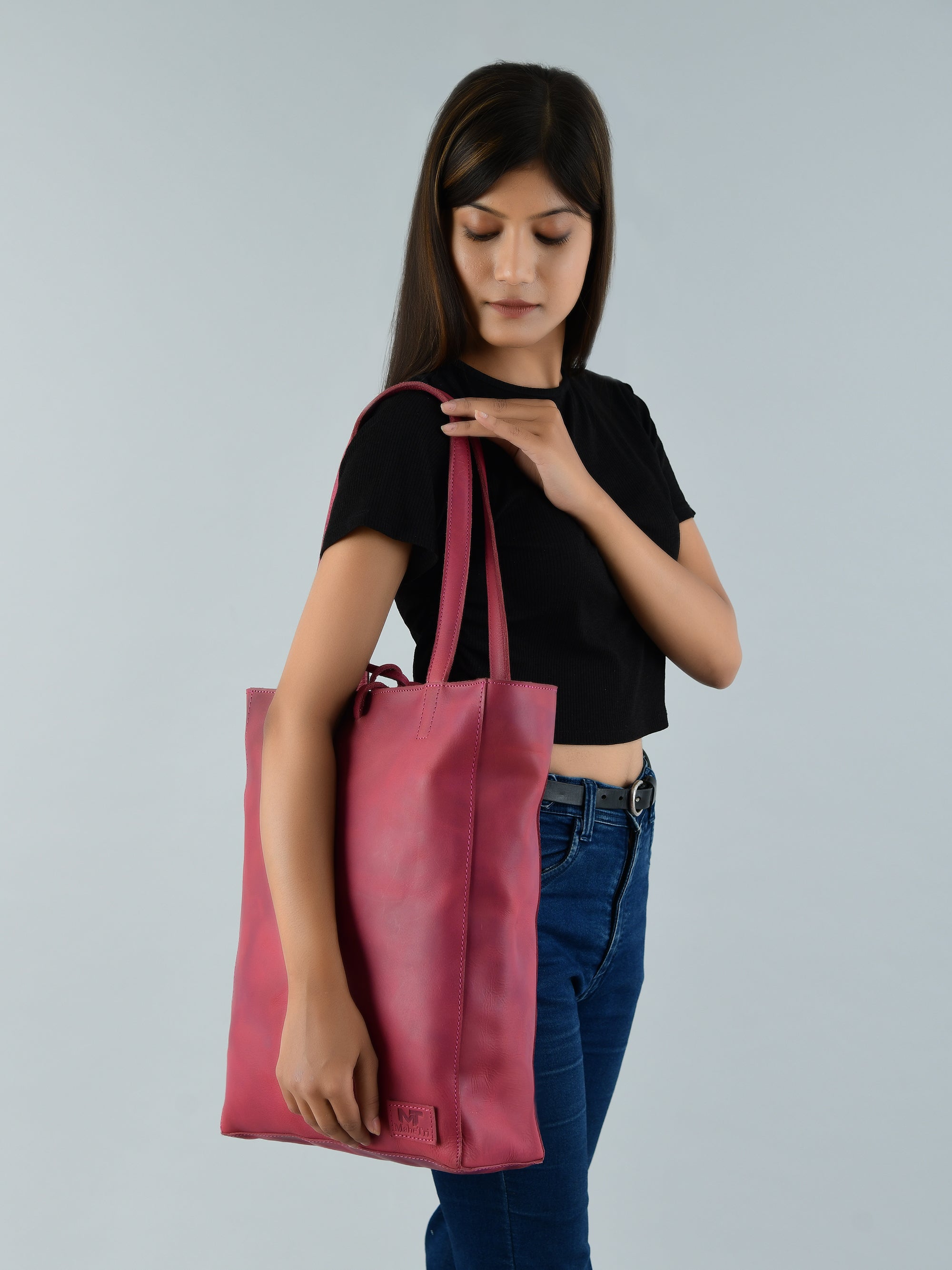 Maroon Leather Tote Bag thumbnail 2