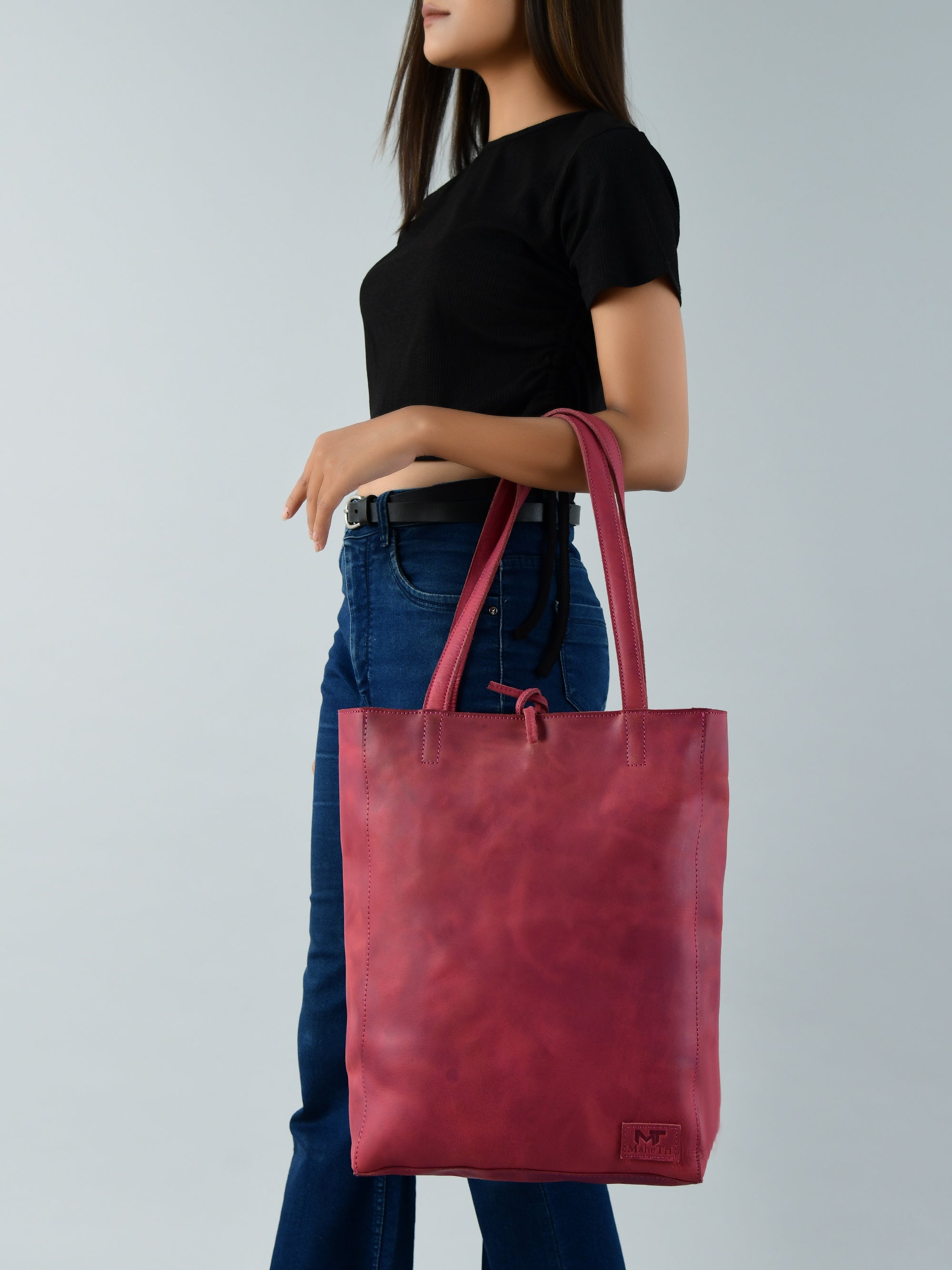 Maroon Leather Tote Bag thumbnail 7