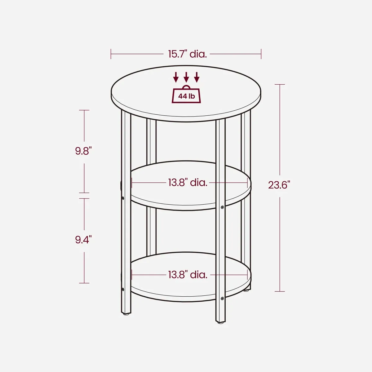 Mauch Round End Table with 3-Tier Storage Shelves thumbnail 3