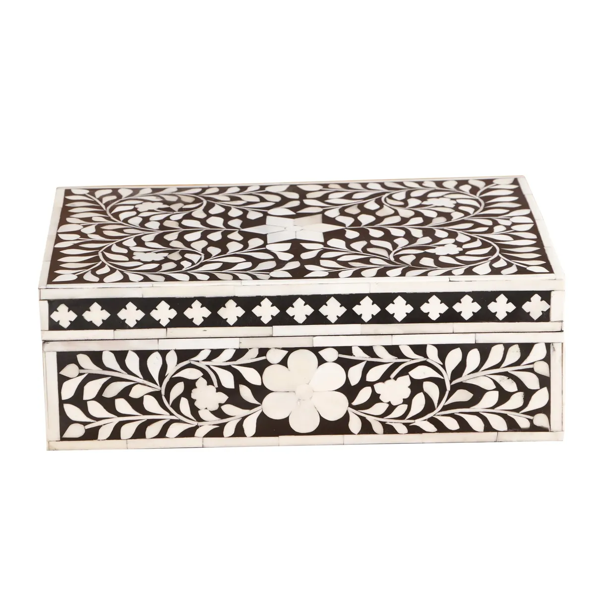 Bone Inlay Box - Medium Black Floral