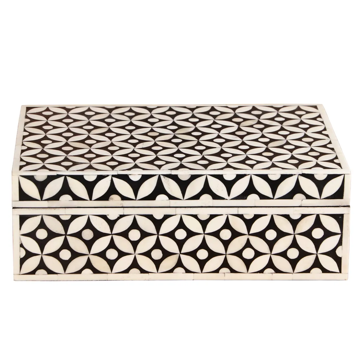 Bone Inlay Box - Medium Black Geometric