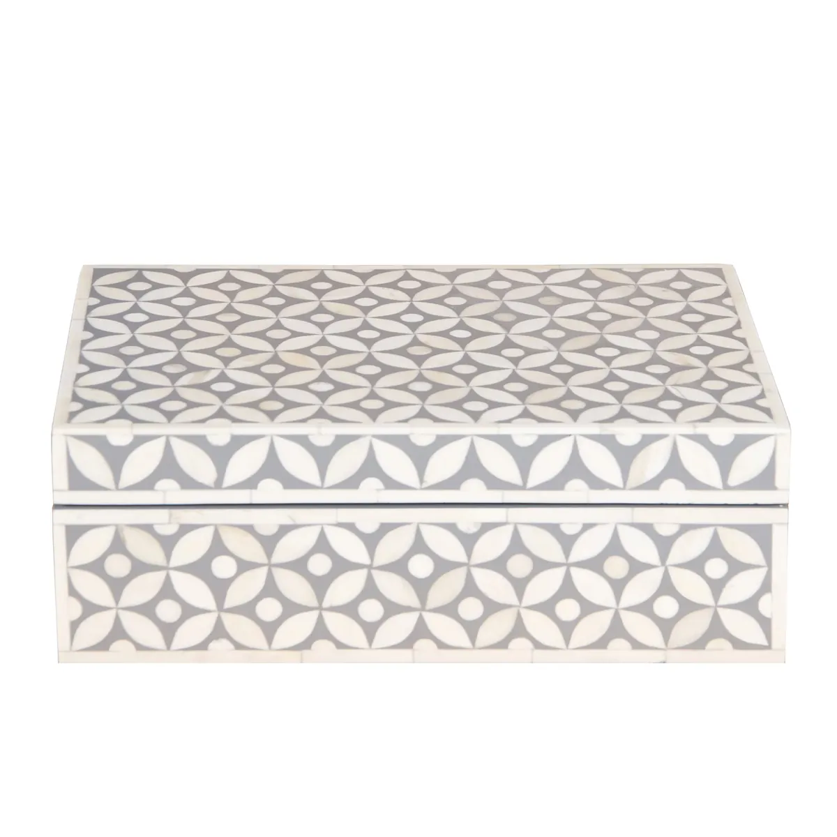 Bone Inlay Box - Medium Grey Geometric