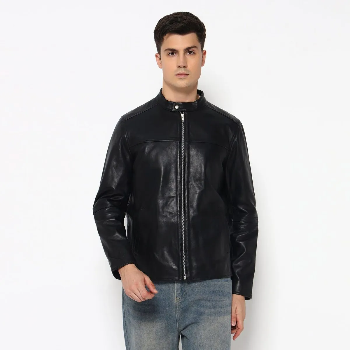 Men’S Timeless Plain Black Leather Jacket