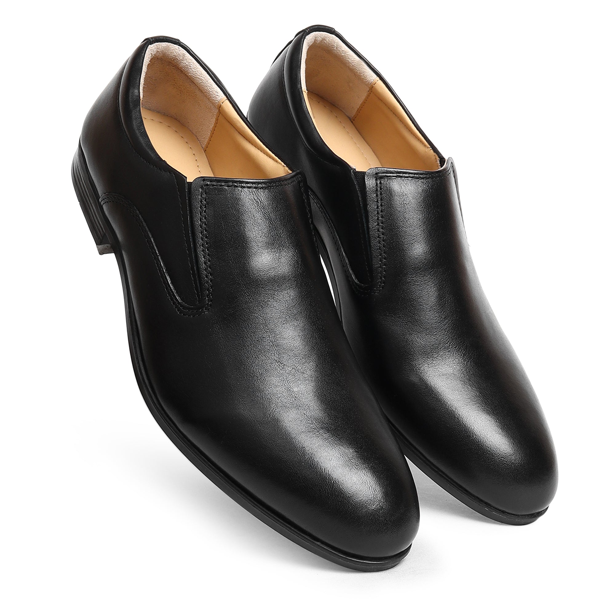 Mens Black Leather Slip-On