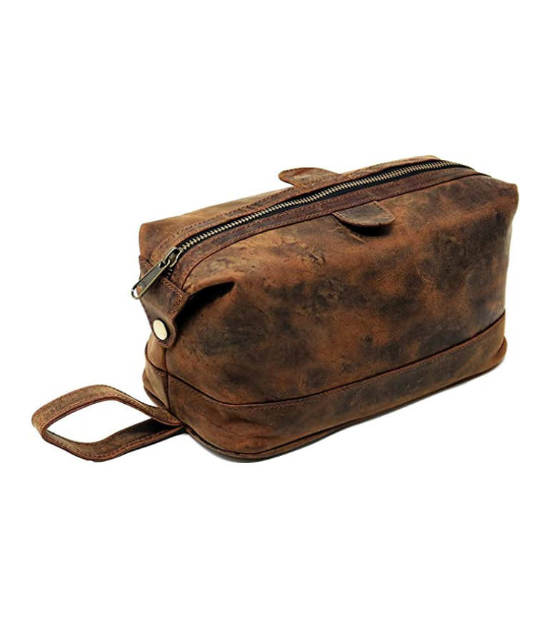Men’s Buffalo Genuine Leather Toiletry Bag Dopp Kit Shaving Bags