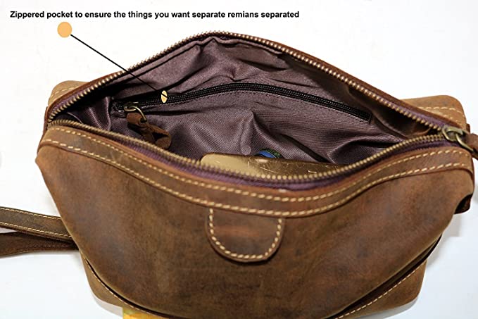 Men’s Buffalo Genuine Leather Toiletry Bag Dopp Kit Shaving Bags thumbnail 3